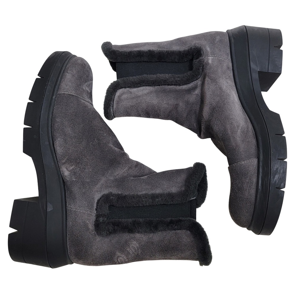 Stuart‎ Weitzman Norah Chelsea Booties Grey Suede Lug Sole Chunky 7.5B Spain